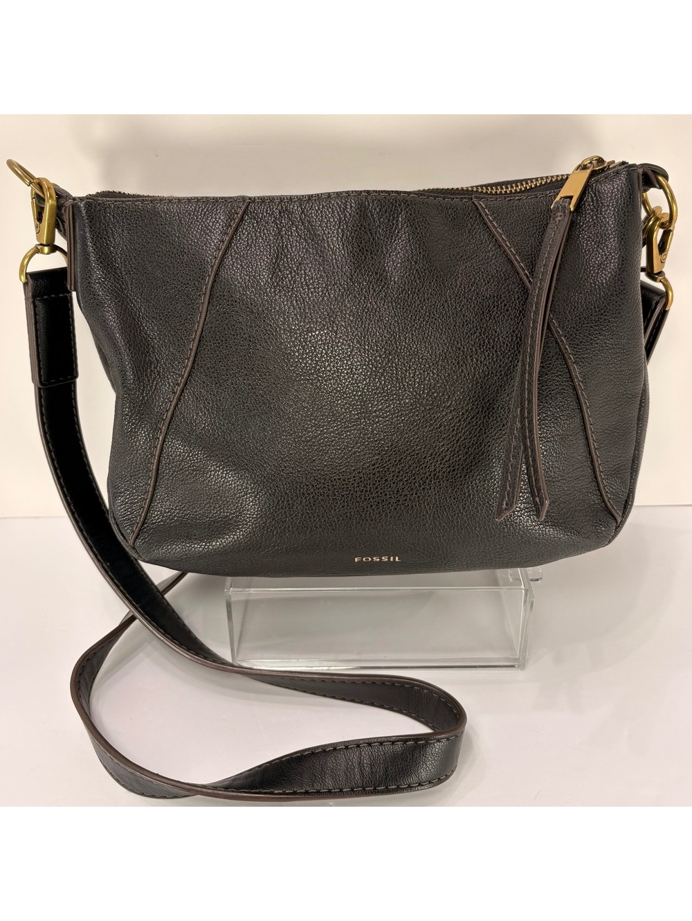 Fossil Skylar Black Genuine Leather Crossbody Bag Gold Hardware SHB2656